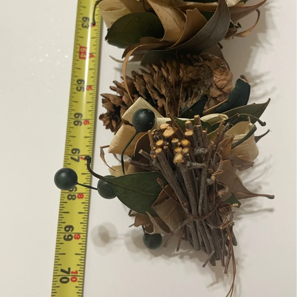 Fall Dried Leaves Pinecones Corn Husks Green Berries Garland 70” Cottage Farm